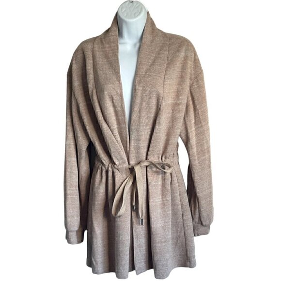 NWOT - 7 For All Mankind Tie Waist Open Cardigan in Tan & Toasted Oatmeal - Sz:S - Picture 1 of 10
